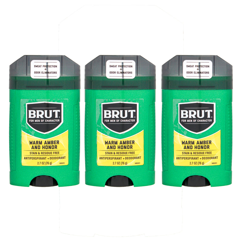 Warm Amber and Honor Antiperspirant Deodorant by Brut for Men - 2.7 oz Deodorant Stick - Pack of 3