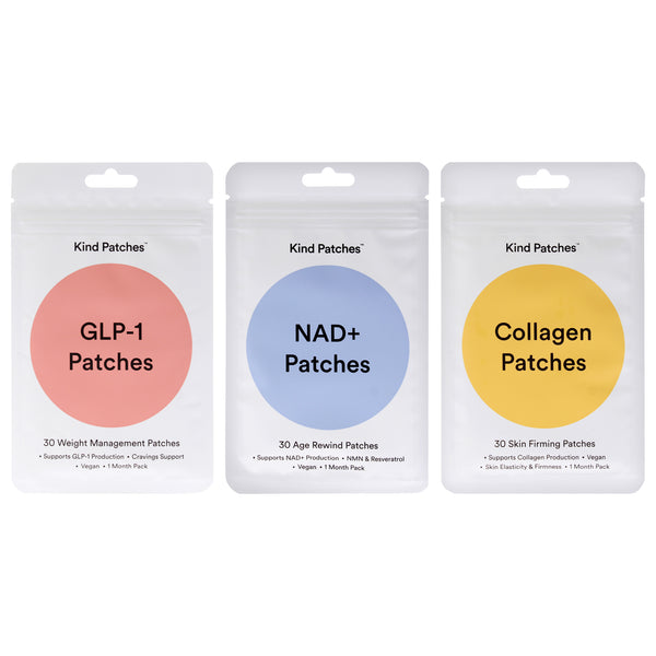 Kind Patches Kit by Kind Patches for Unisex - 3 Pc Kit 30Pc GLP - 1 Patches, 30Pc Collagen Patches, 30Pc NAD Plus Patches