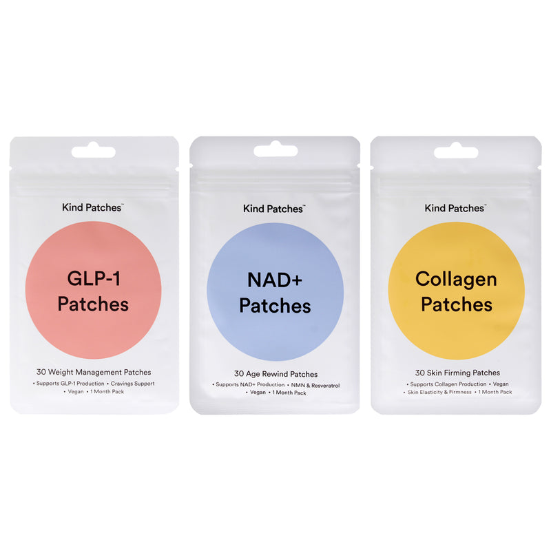 Kind Patches Kit by Kind Patches for Unisex - 3 Pc Kit 30Pc GLP - 1 Patches, 30Pc Collagen Patches, 30Pc NAD Plus Patches