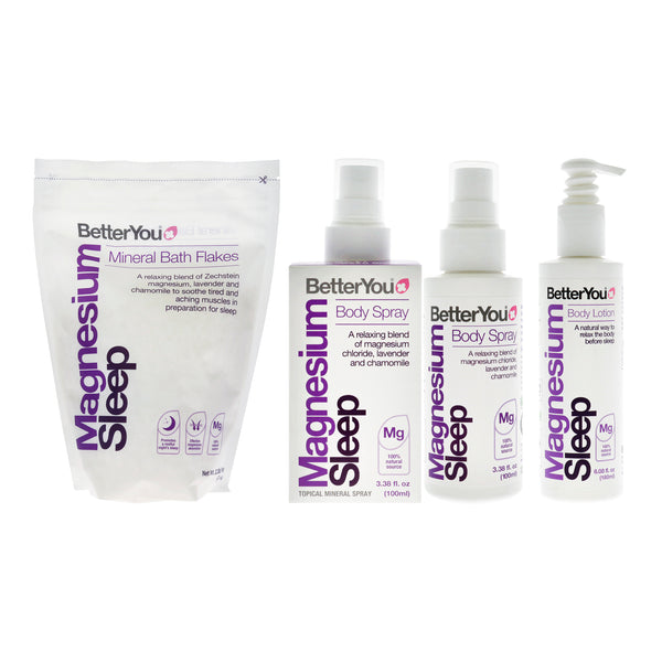 BetterYou BY Adult Sleep Bundle Kit by BetterYou for Unisex - 3 Pc Kit 35.2oz Magnesium Sleep Bath Salt, 6.08oz Magnesium Sleep Body Lotion, 3.38oz Magnesium Sleep Body Spray