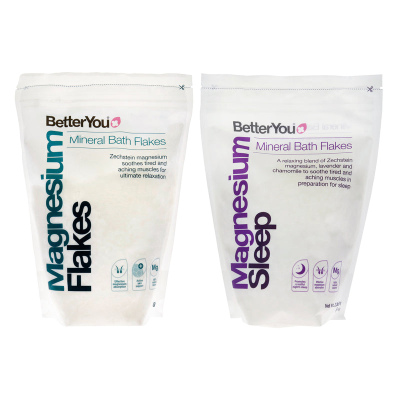 BetterYou BY Flakes Bundle Kit by BetterYou for Unisex - 2 Pc Kit 35.2oz Magnesium Flakes Bath Salt, 35.2oz Magnesium Sleep Bath Salt