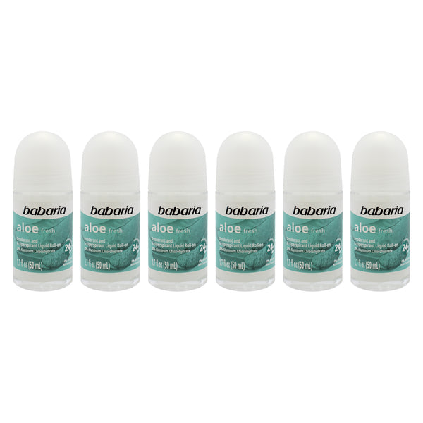 Babaria Aloe Fresh 24H Protection Deodorant and Antiperpirant by Babaria for Women - 1.7 oz Deodorant Roll-On - Pack of 6