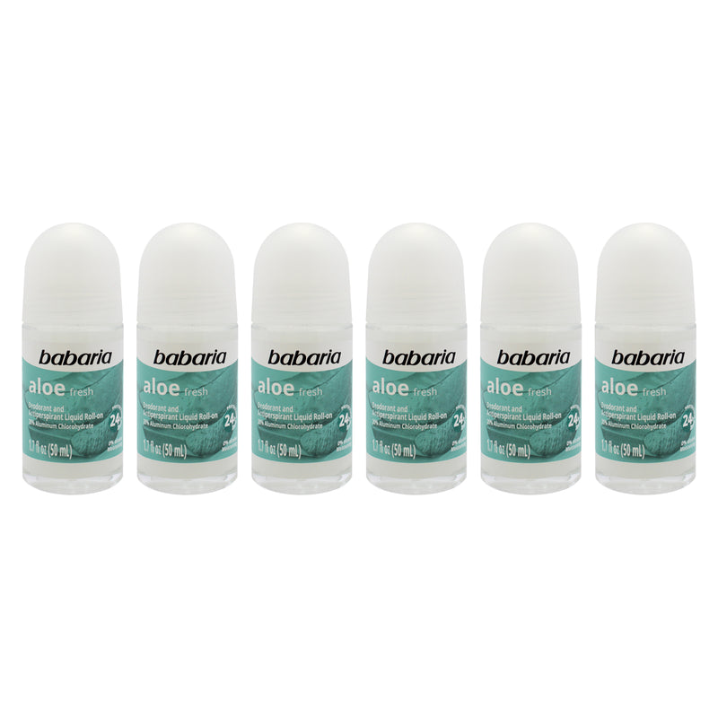 Babaria Aloe Fresh 24H Protection Deodorant and Antiperpirant by Babaria for Women - 1.7 oz Deodorant Roll-On - Pack of 6