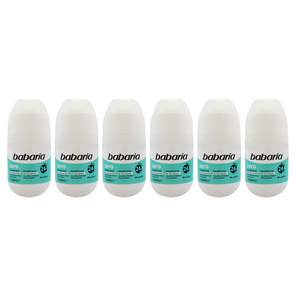 Babaria Zero 24H Effect Deodorant and Antiperpirant by Babaria for Women - 1.7 oz Deodorant Roll-On - Pack of 6