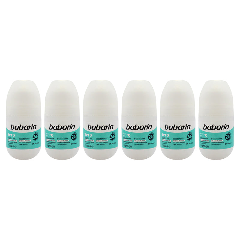 Babaria Zero 24H Effect Deodorant and Antiperpirant by Babaria for Women - 1.7 oz Deodorant Roll-On - Pack of 6