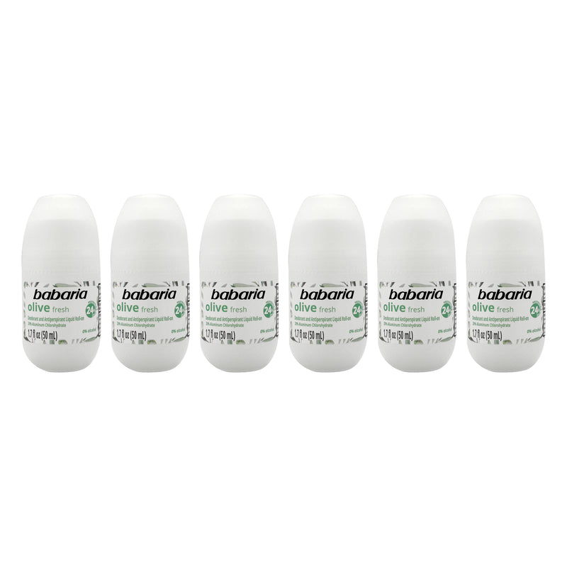 Babaria Roll-On Deodorant - Olive Oil by Babaria for Women - 1.7 oz Deodorant - Pack of 6