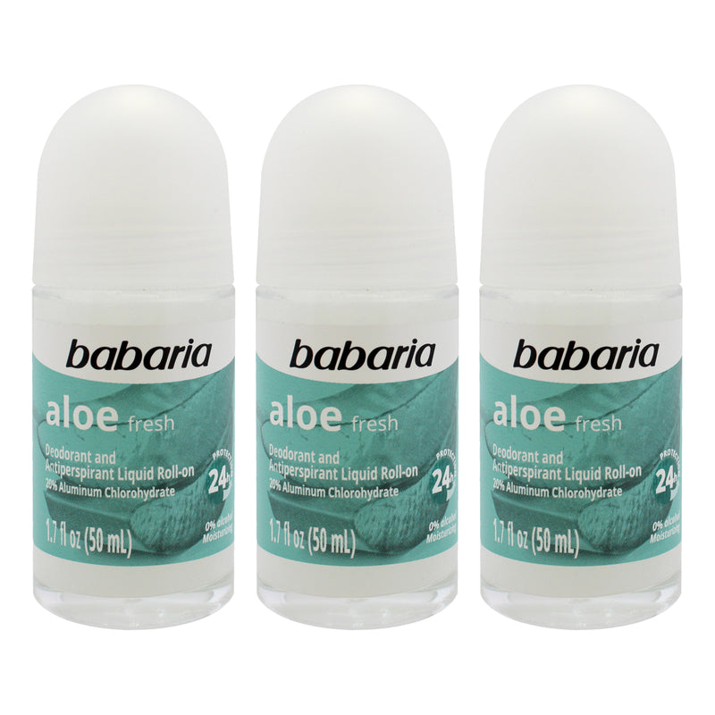 Babaria Aloe Fresh 24H Protection Deodorant and Antiperpirant by Babaria for Women - 1.7 oz Deodorant Roll-On - Pack of 3