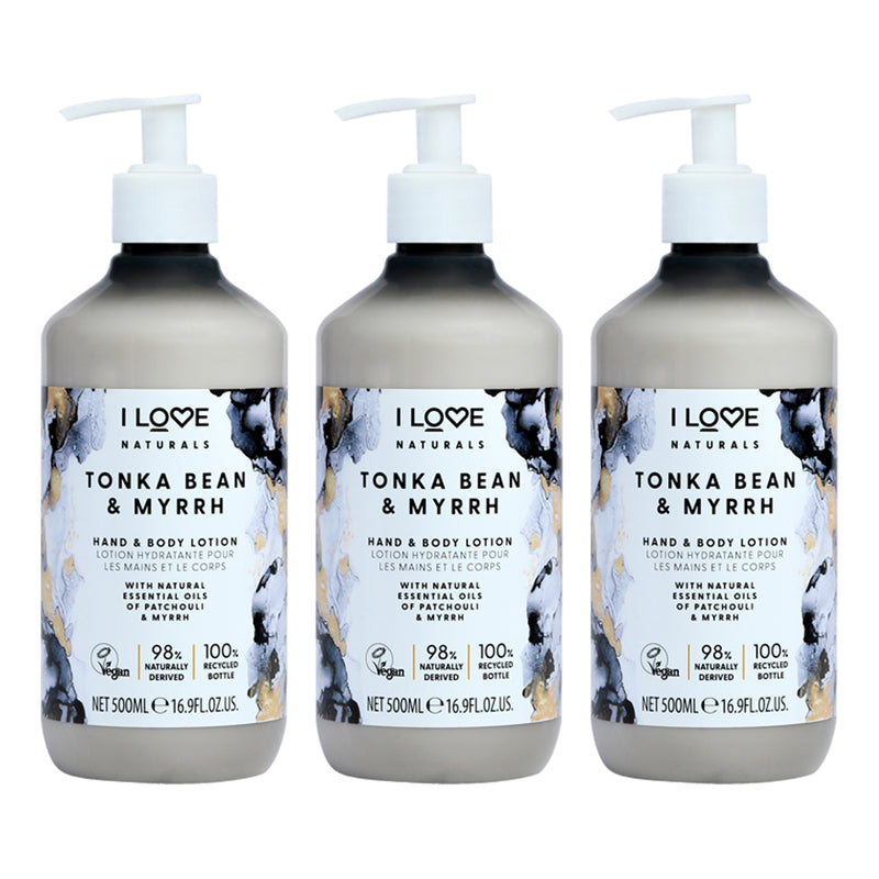 I Love Cosmetics Tonka Bean and Myrrh Hand and Body Lotion by I Love Cosmetics for Women - 16.9 oz Body Lotion - Pack of 3