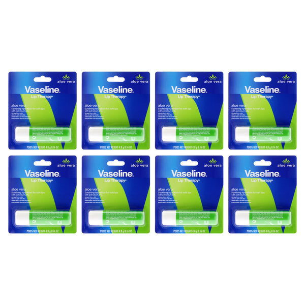 Vaseline Lip Therapy Petroleum Jelly - Aloe Vera by Vaseline for Women - 0.16 oz Lip Balm - Pack of 8