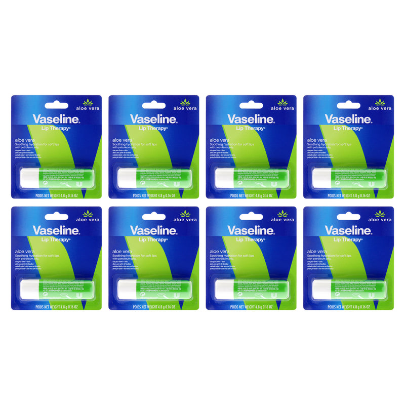 Vaseline Lip Therapy Petroleum Jelly - Aloe Vera by Vaseline for Women - 0.16 oz Lip Balm - Pack of 8