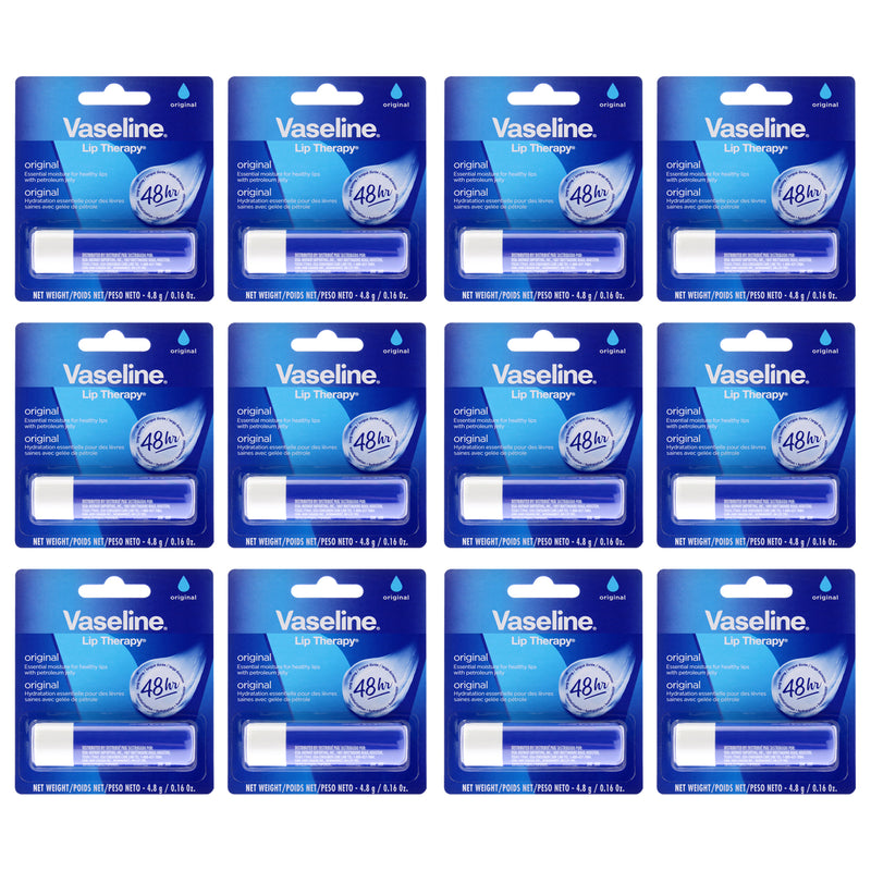 Vaseline Lip Therapy Original Petroleum Jelly by Vaseline for Women - 0.16 oz Lip Balm - Pack of 12