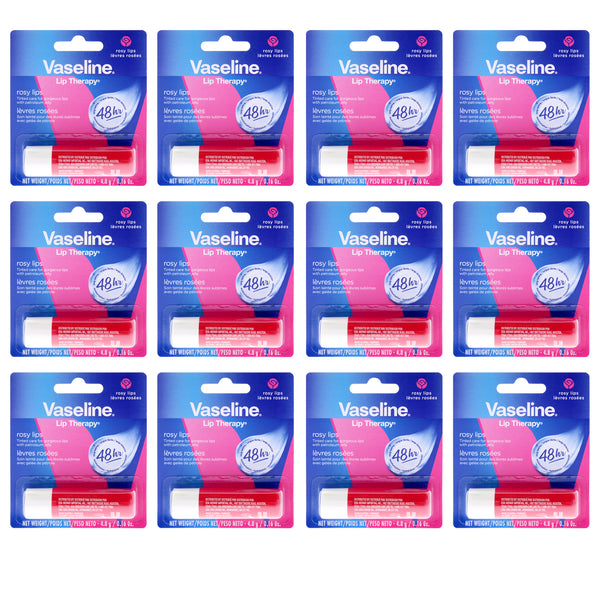 Vaseline Lip Therapy Petroleum Jelly - Rosy by Vaseline for Women - 0.16 oz Lip Balm - Pack of 12