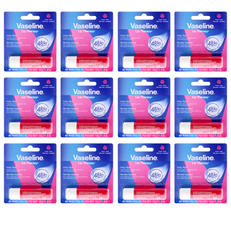 Vaseline Lip Therapy Petroleum Jelly - Rosy by Vaseline for Women - 0.16 oz Lip Balm - Pack of 12