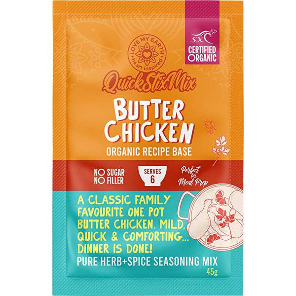 Love My Earth Quick Stix Mix Organic Recipe Base Butter Chicken 10x45g