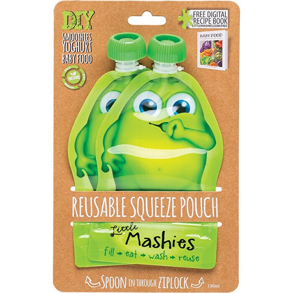 Little Mashies Reusable Squeeze Pouch Green 2x130ml