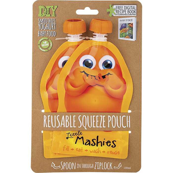 Little Mashies Reusable Squeeze Pouch Orange 2x130ml