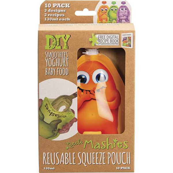 Little Mashies Reusable Squeeze Pouch Mixed Colours 10x130ml