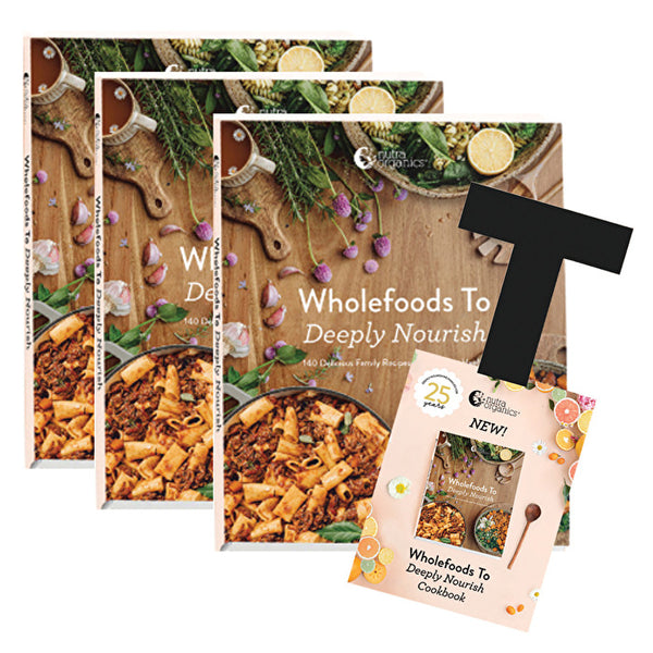 Nutra Organics Book Bundle (Wholefoods To Deeply Nourish Recipe Book by Nutra Organics & POS) Pack