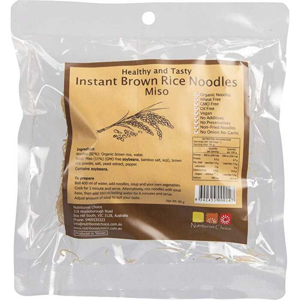 Nutritionist Choice Instant Brown Rice Noodles Miso 60g