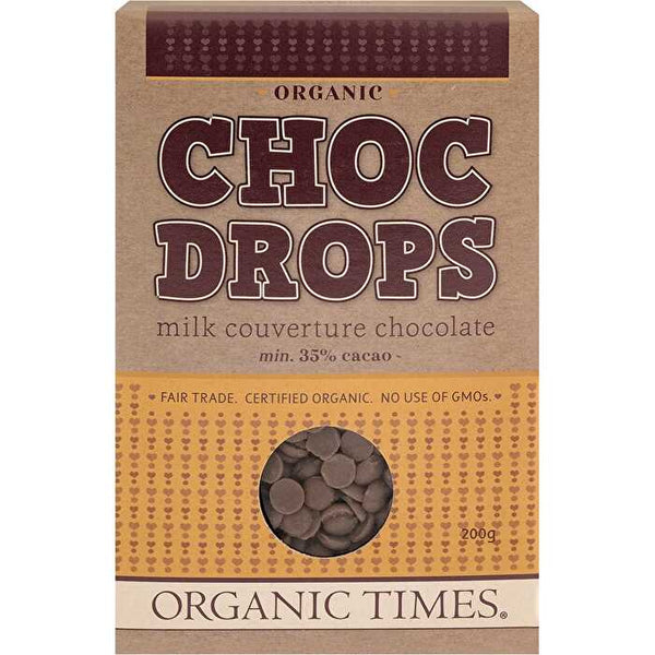 Organic Times Choc Drops Milk Couverture Drops 200g