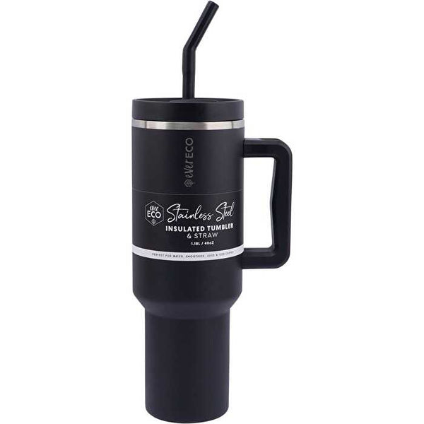 Ever Eco Insulated Tumbler w/ Handle & Straw Onyx 1180ml