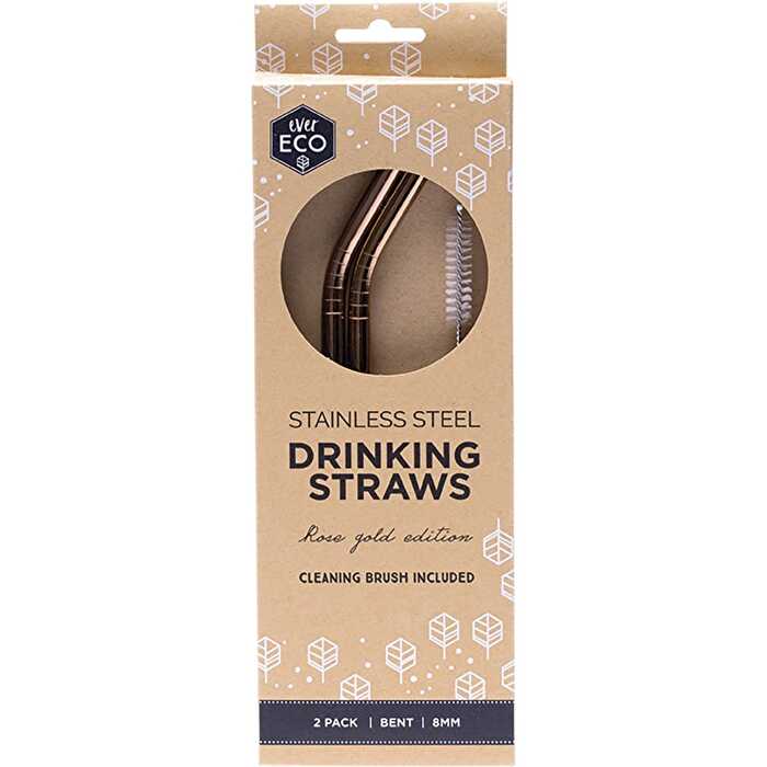 Ever Eco Stainless Steel Straws Bent Rose Gold 2pk