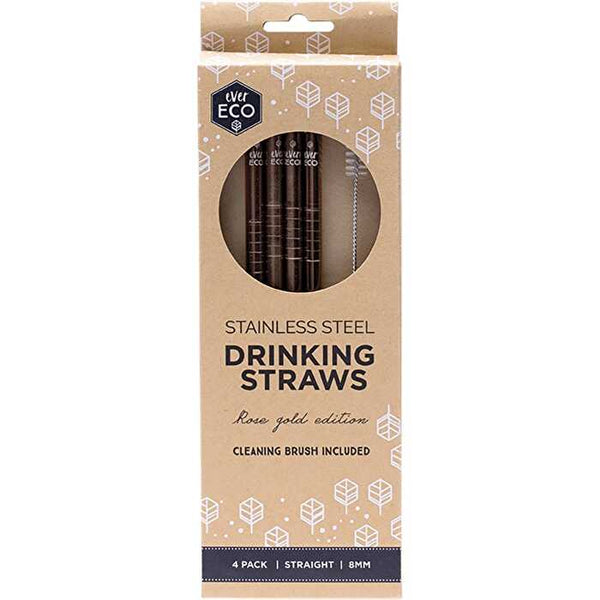 Ever Eco Stainless Steel Straws Straight Rose Gold 4pk