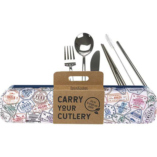 Retrokitchen Passport Stamps Stainless Steel Cutlery Set