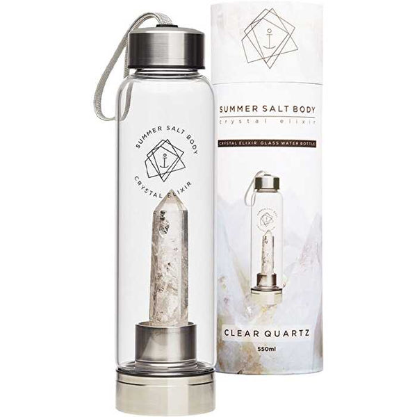 Summer Salt Body Crystal Elixir Glass Water Bottle Clear Quartz 550ml