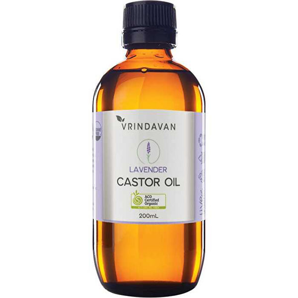 Vrindavan Castor Oil and Lavender Amber Glass Bottle 200ml