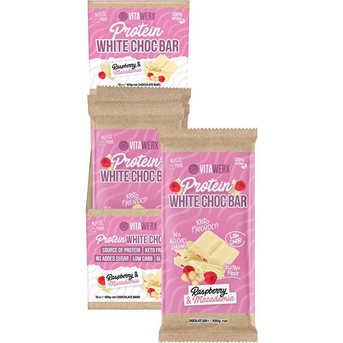 Vitawerx Protein White Chocolate Bar Raspberry Macadamia 12x100g