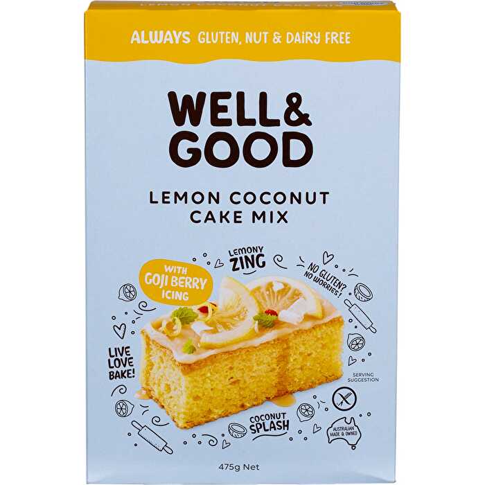 WELL & GOOD Lemon Coconut Cake Mix with Goji Berry Icing 475g