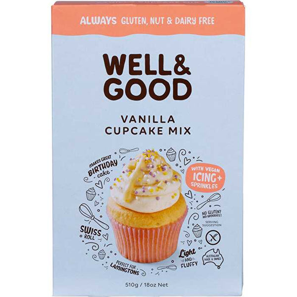 WELL & GOOD Vanilla Cupcake Mix with Icing & Sprinkles 510g