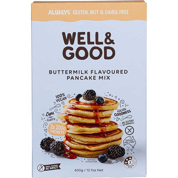 WELL & GOOD Buttermilk Flavoured Pancake Mix ( sachets) 400g 2x200g