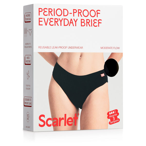 Scarlet Period-Proof Everday Brief Light to Moderate Black M