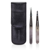 Tweezerman Petite Tweeze Set: Slant Tweezer + Point Tweezer - (With Black Leather Case) 