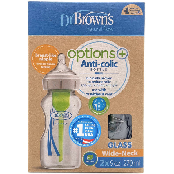 DrBrown?s  Dr Brown's Glass Wide Neck "Options+" 9oz / 270ml Bottle - 2pack  Fixed Size
