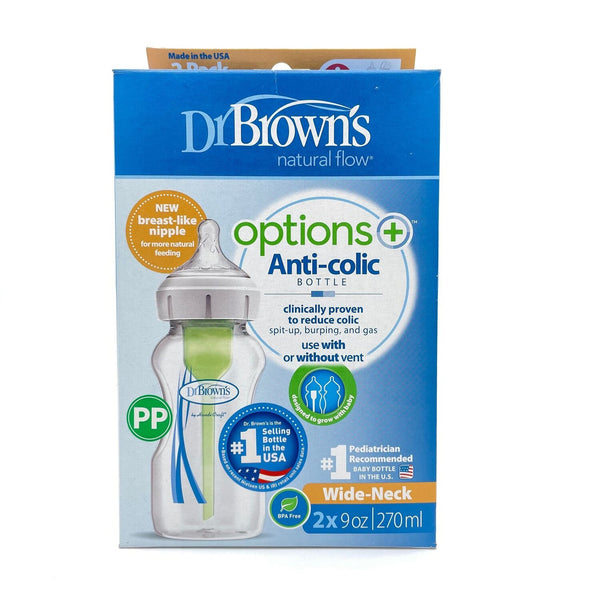 DrBrown?s  Dr. Brown's Options+ Wide-Neck PP Baby Bottle 0m+ 9oz ? 270ml - 2pcs  Fixed Size