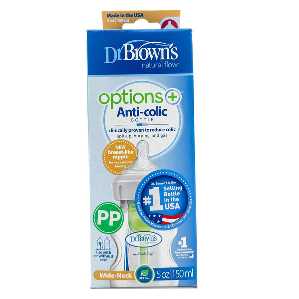 DrBrown?s  Dr. Brown's Options+ Wide-Neck PP Baby Bottle, 0m+, 5oz / 150ml  Fixed Size