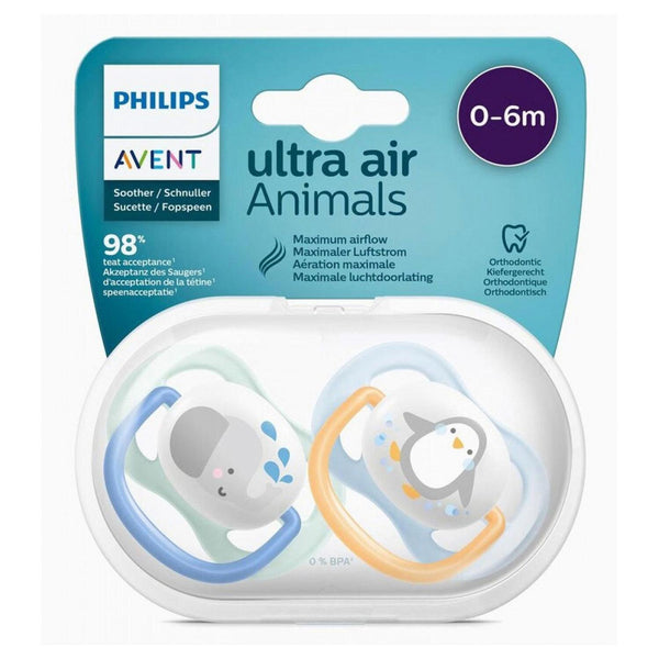 Philips avent PHILIPS AVENT Ultra air Animals Pacifiers (Boy)(0-6M)(Pack of 2)Made in the Netherlands  Fixed Size