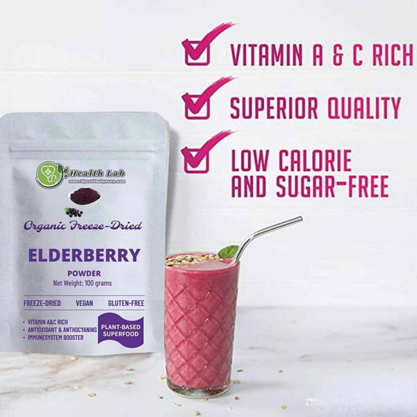Health Lab SUPERFOOD - Organic Freeze Dried Elderberry Powder - Anthocyanins & Antioxidant  Fixed Size