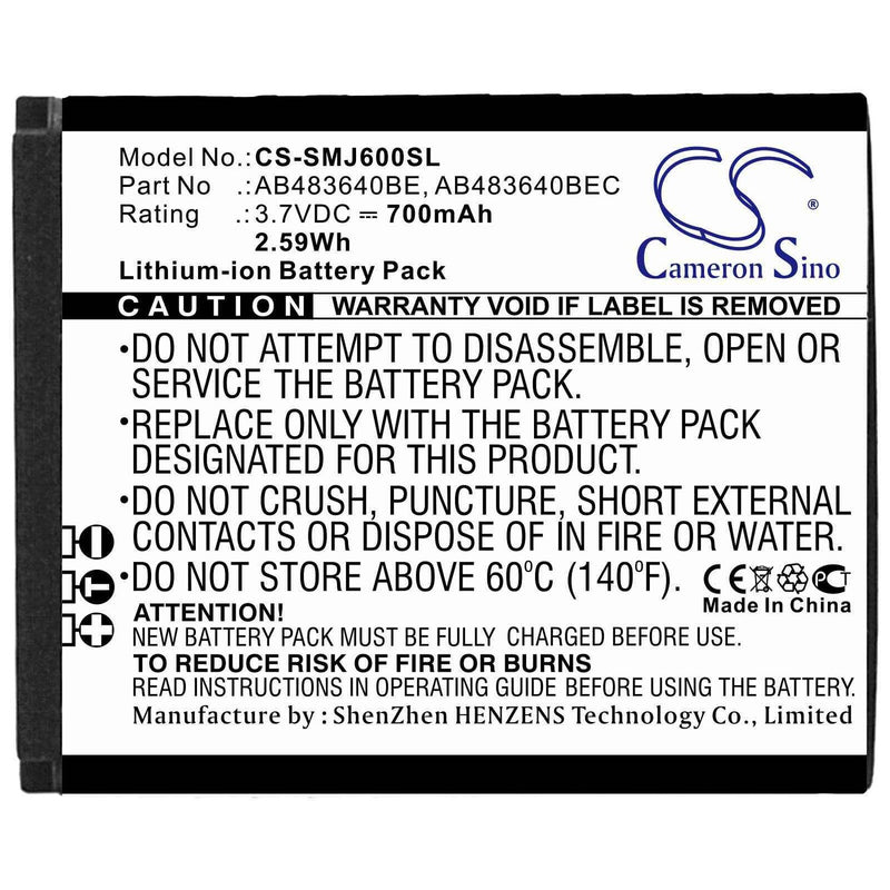 Samsung CS-SMJ600SL - replacement battery for SAMSUNG  Fixed size