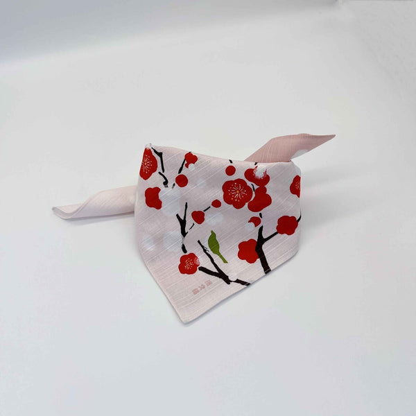 TAKTAK KITCHEN Made in Japan Cotton Red and White Plum Blossom Peony Snow Cat Dog Pet Scarf Furoshiki  Fixed Size