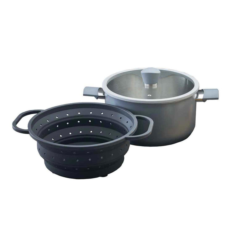 diseno Soft-Touch Stainless Steel Pot 24cm / 5L with Silicone Collapsible Strainer  Fixed Size