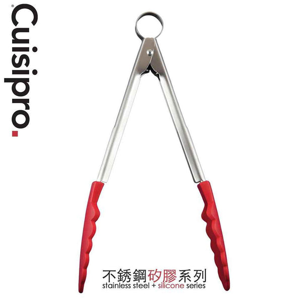 Cuisipro Silicone Stainless Steel Locking Tongs 9.5" - Red  Fixed Size