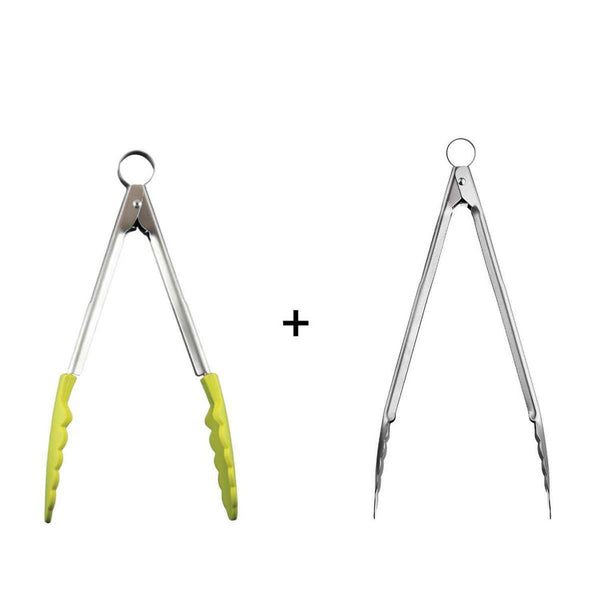 Cuisipro Silicone Stainless Steel Locking Tongs Small Size Combo Set (Apple Green & SS)  Fixed Size