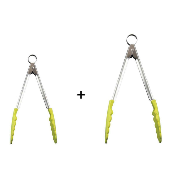 Cuisipro Silicone Stainless Steel Locking Tongs Apple Green Color Combo Set (Small & Large)  Fixed Size