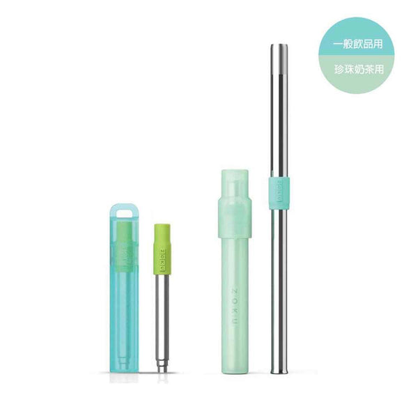ZOKU Stainless Steel Reusable Drink & Bubble Tea Pocket Straw 2 Set Combo (Teal)  Fixed Size