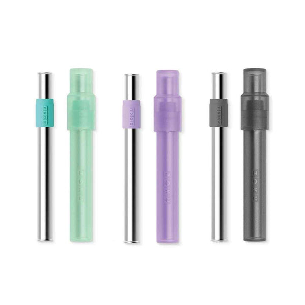 ZOKU Stainless Steel Reusable Bubble Tea Pocket Straw 3 Set Combo (Charcoal, Teal, Purple)  Fixed Size