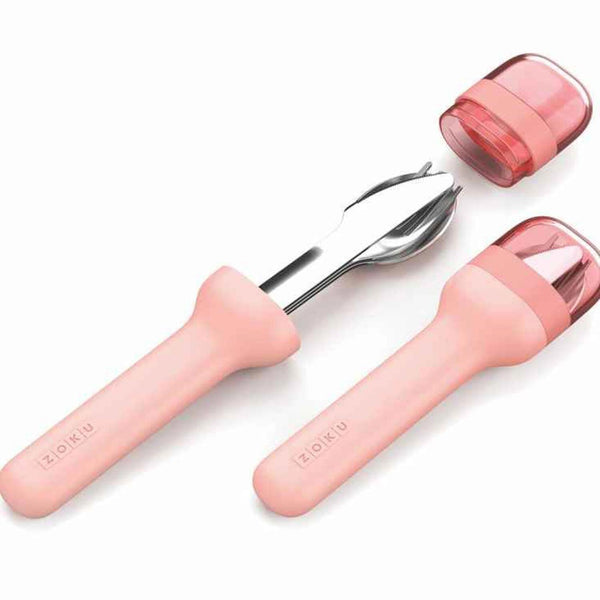 ZOKU Stainless Steel Pocket Utensil Set (Includes Spoon, Fork, Knife) - Peach Pink  Fixed Size